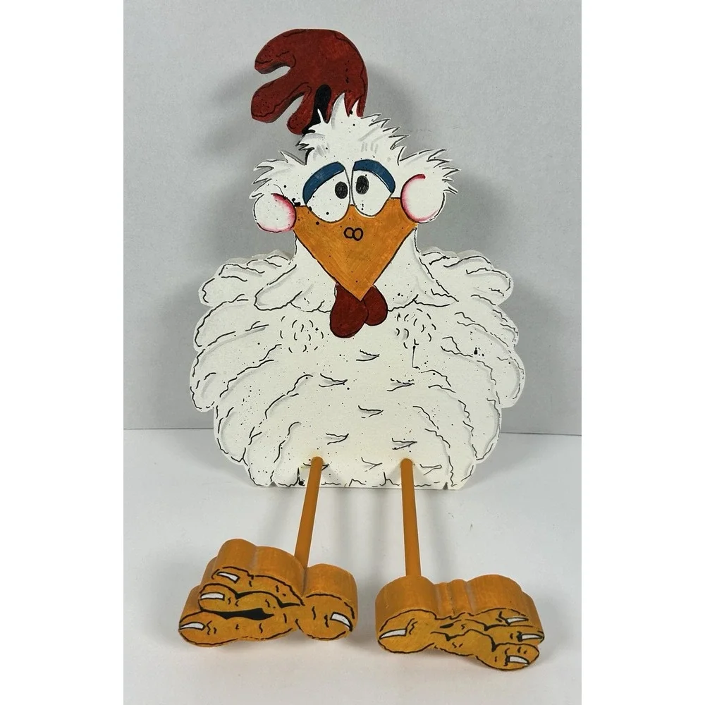 Wooden Folk Art Rooster Chicken With Leg Hook Hanging Towel Holder Farmhouse